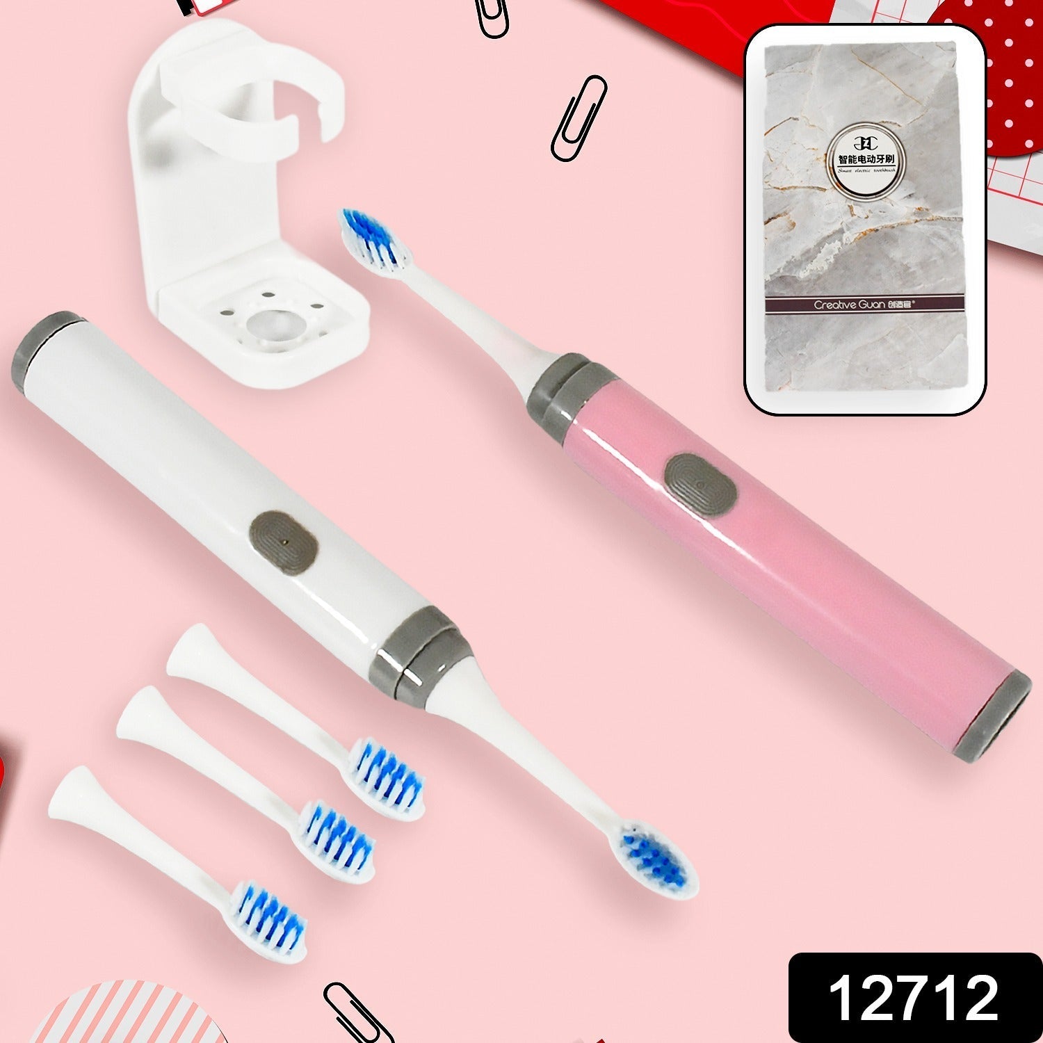 Adult Waterproof Electric Toothbrush Strong Sonic Charging with 4 Toothbrush Head and a toothbrush holder - Springkart 
