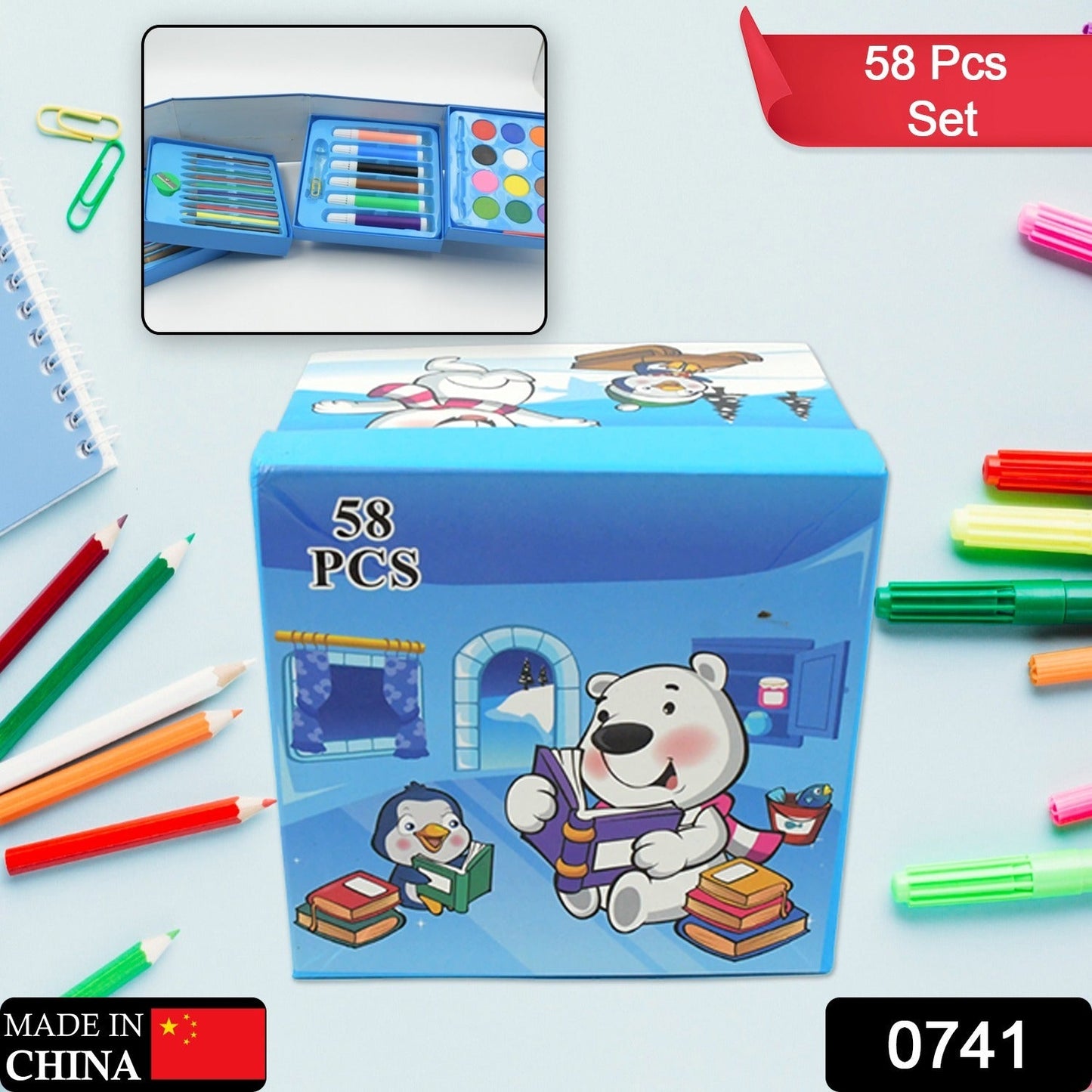 Color Pencil, Crayons, Water Color, Sketch Pen Art (58 Pcs Set) - Springkart 