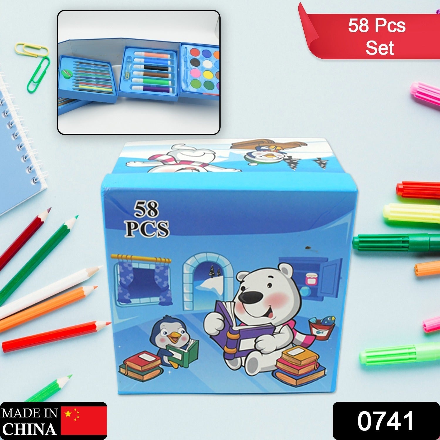 Color Pencil, Crayons, Water Color, Sketch Pen Art (58 Pcs Set) - Springkart 