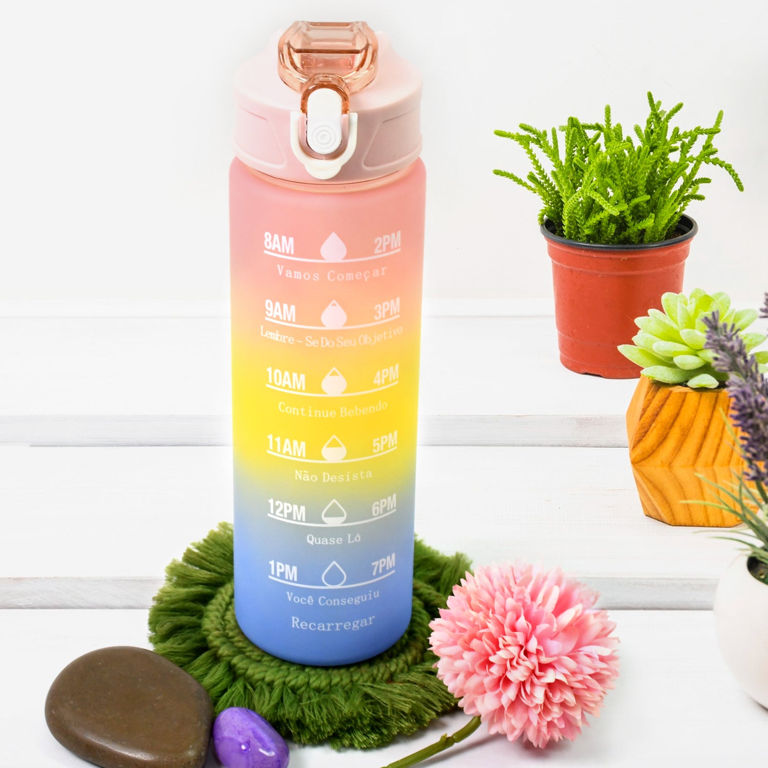 Plastic Colorful Motivational Water Bottle With Straw (900 Ml) - Springkart 