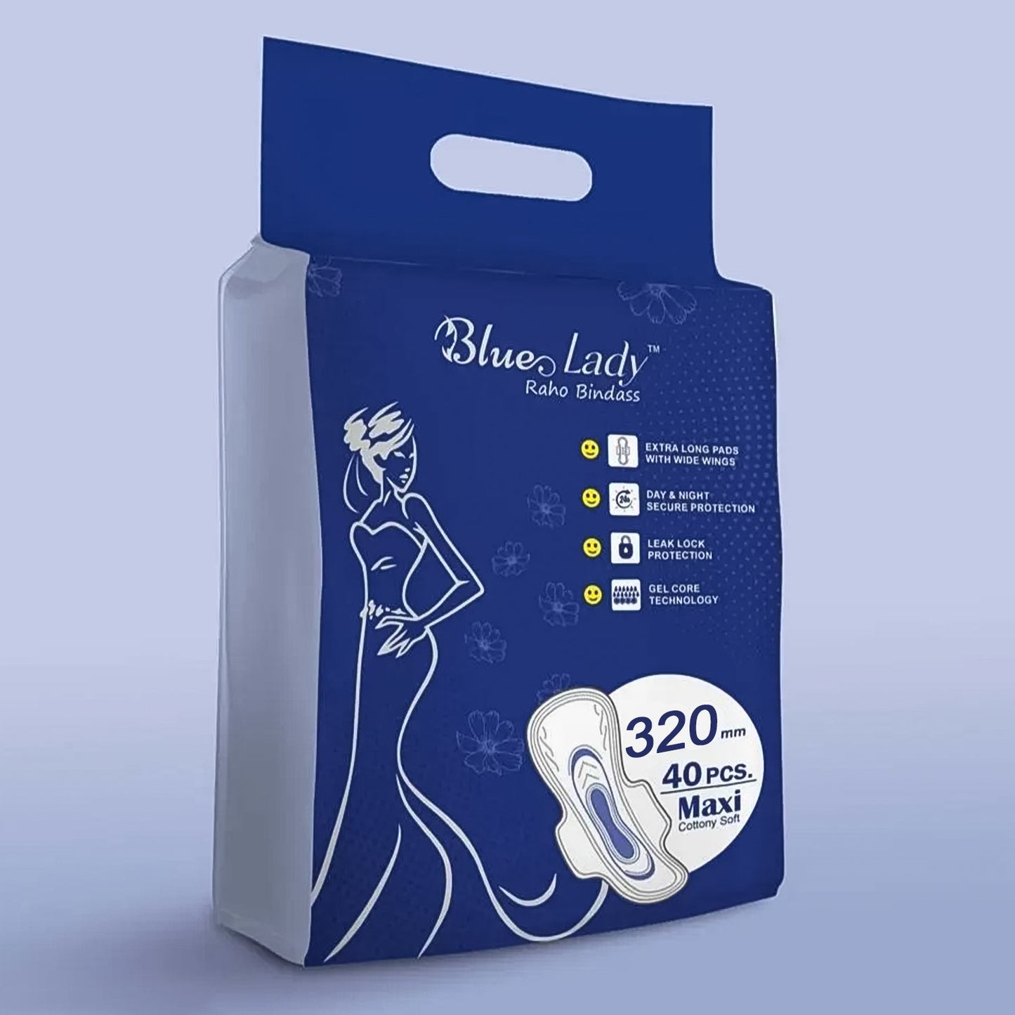 Blue Lady Extra Long Pads With Wides Wings Sanitary Pads 320 Mm 40-pack - Springkart 