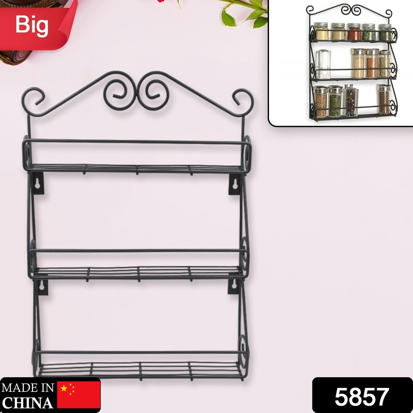 Big Wall Mounted Iron Wall Shelf with 3 Storage Racks for Kitchen, Pantry, Cabinet, Counter top or Free Standing, Rack Holder for Kitchen - Springkart 