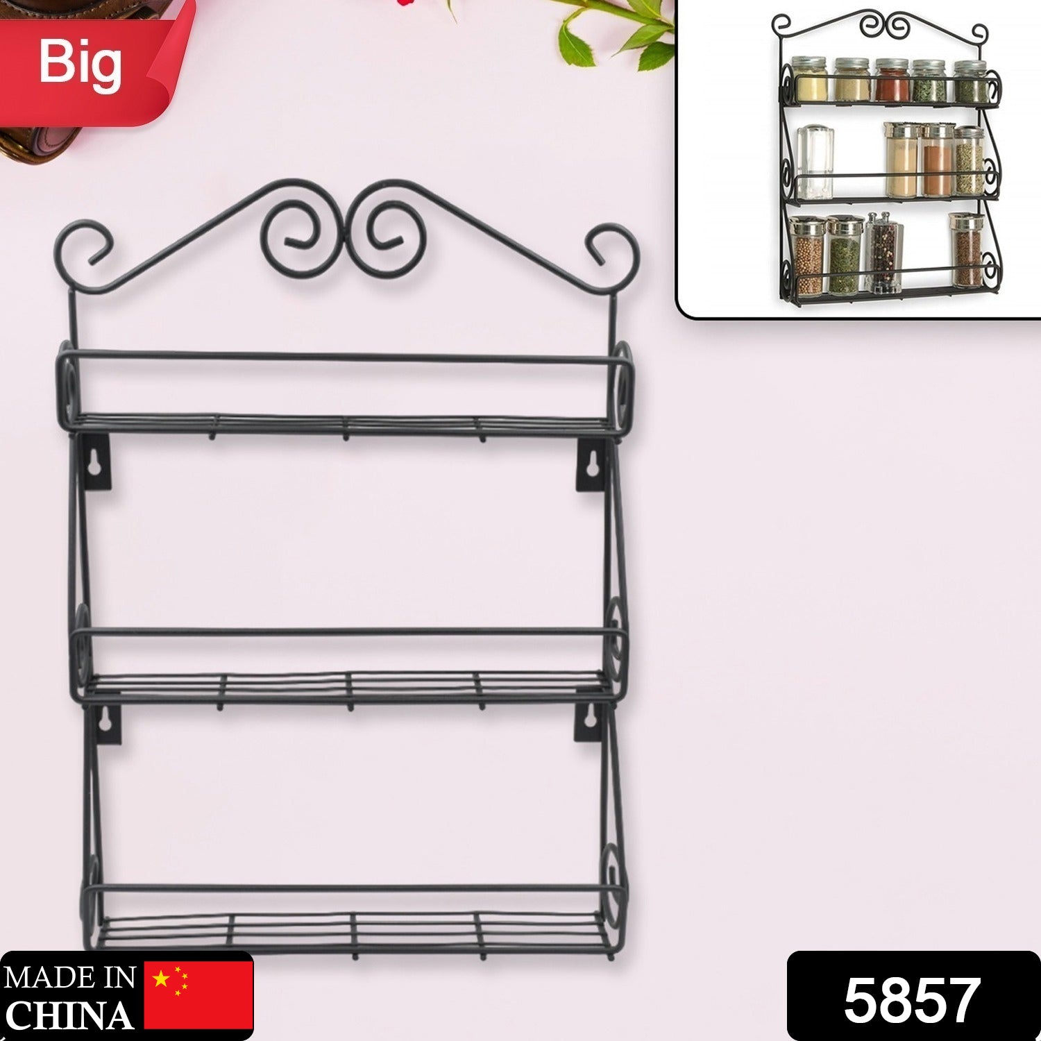 Big Wall Mounted Iron Wall Shelf with 3 Storage Racks for Kitchen, Pantry, Cabinet, Counter top or Free Standing, Rack Holder for Kitchen - Springkart 