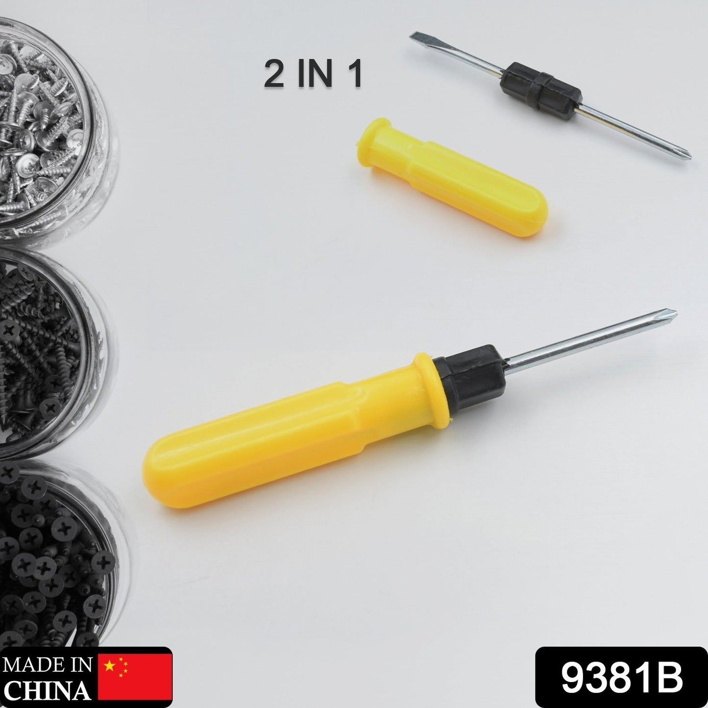 Small Pocket Size 2 in 1 Slotted Cross Head Double Sided Flat Magnetic Screwdriver with PVC Plastic Coated Handle (1 Pc) - Springkart 