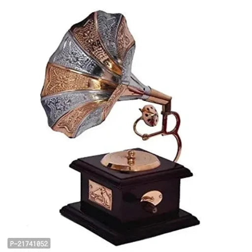 Beautiful Multicolour Wooden Brass Antique Vintage Gramophone Showpiece