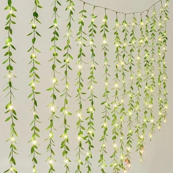 Green Leaf Artificial Curtain LED String Light, 200 LEDs, 8 Modes, Remote Control - Springkart 