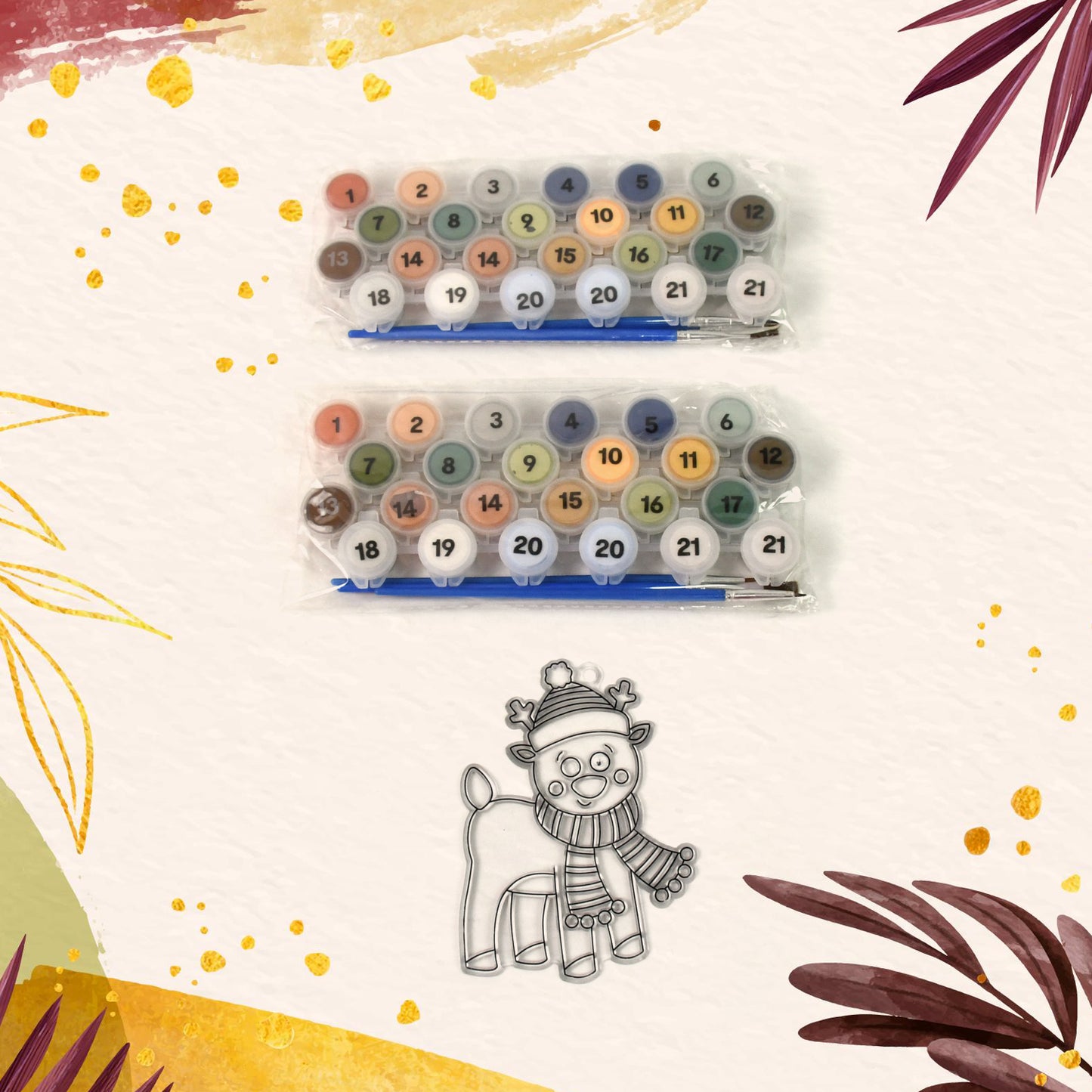 Paint By Number Kits 2 Set 21 Number Color 6 Paint Brushes (2 Set) - Springkart 