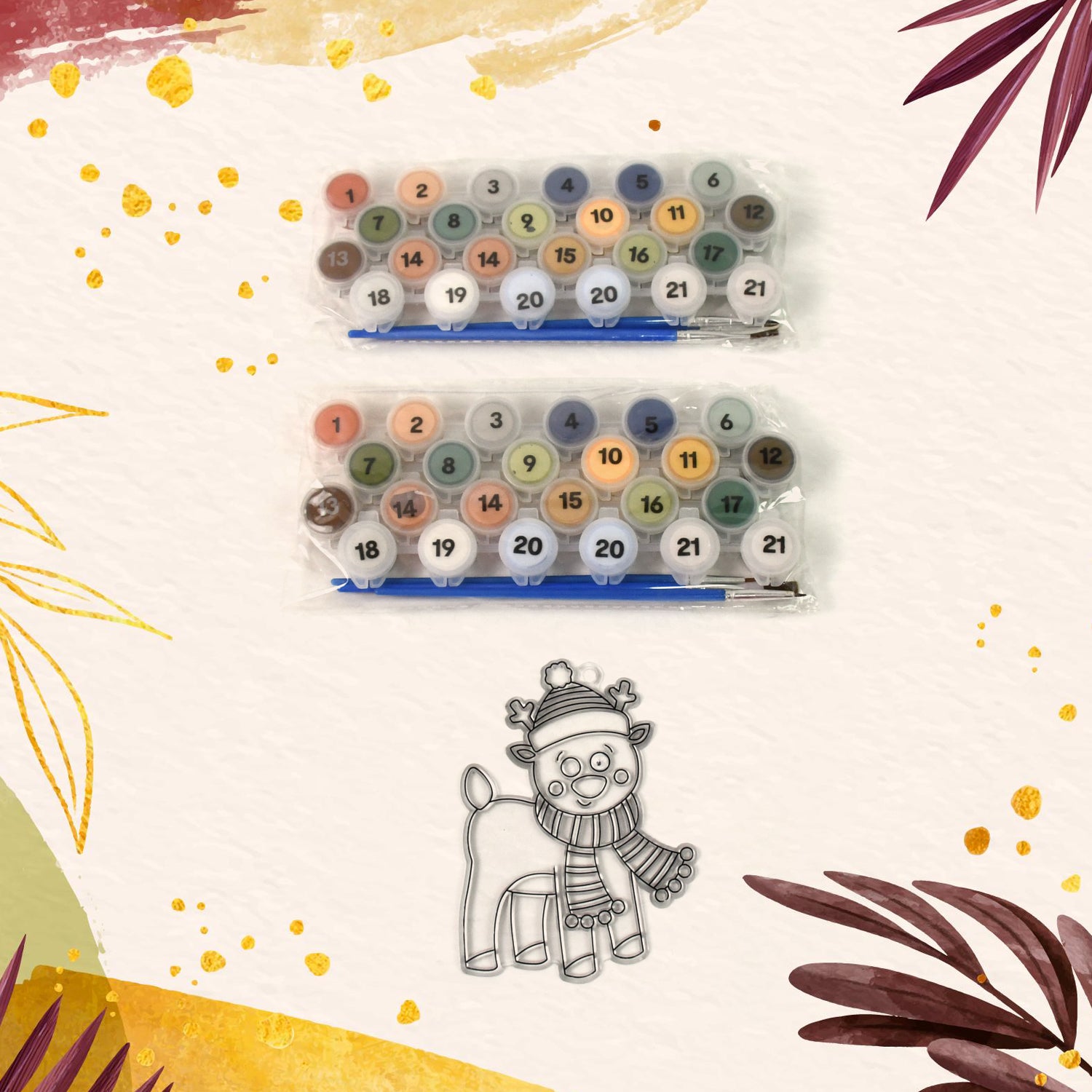 Paint By Number Kits 2 Set 21 Number Color 6 Paint Brushes (2 Set) - Springkart 