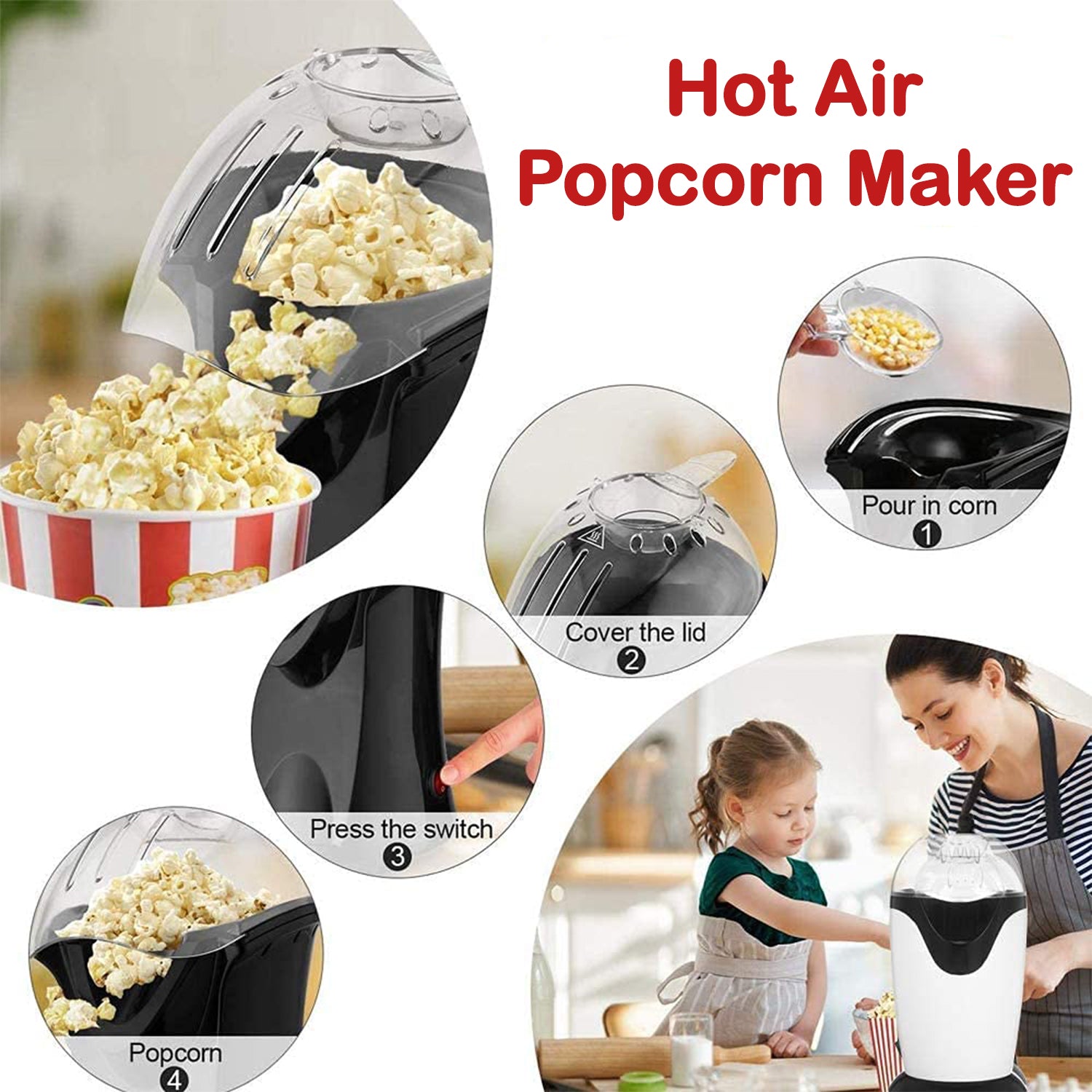 Hot Air Popcorn, Popper Electric Machine Snack Maker - Springkart 