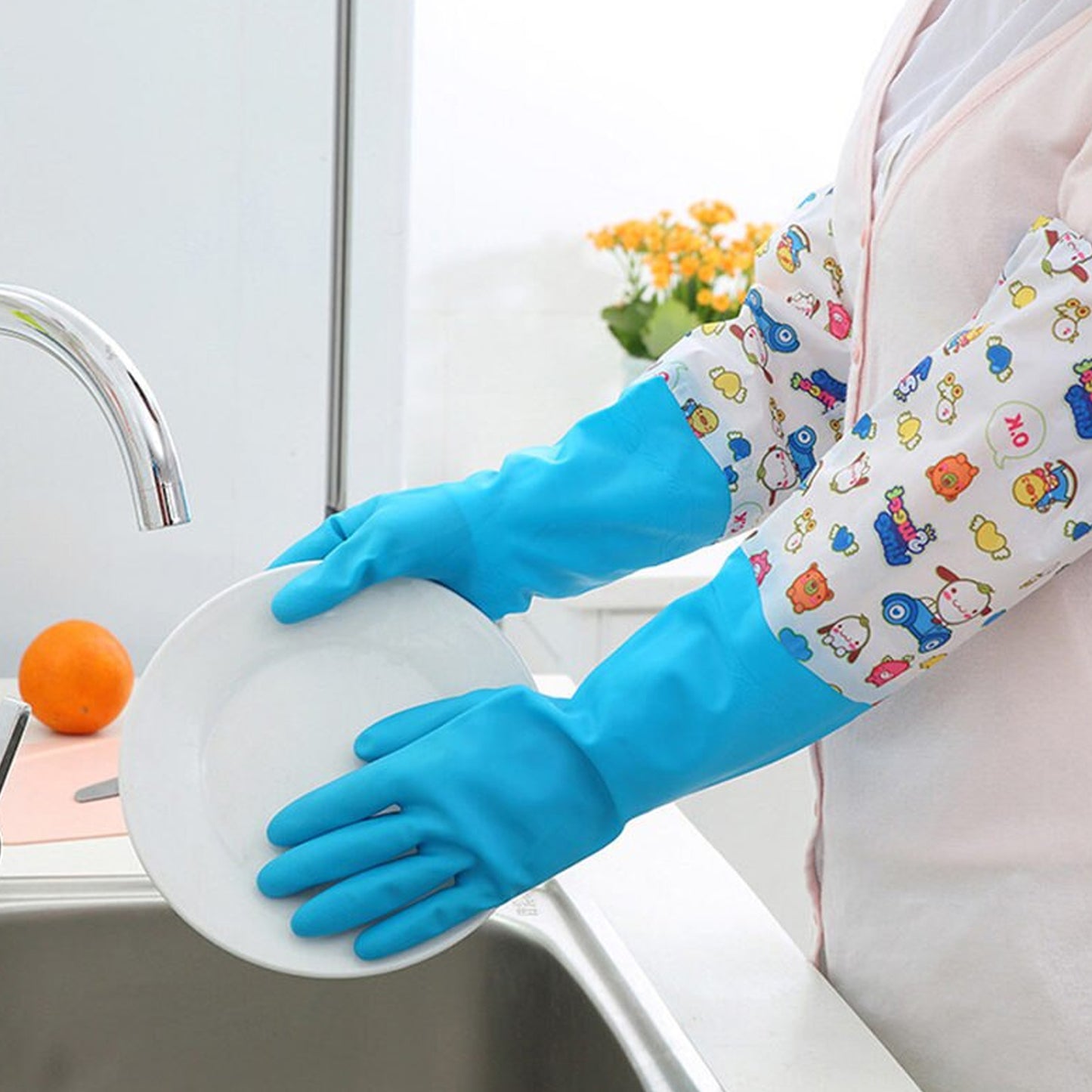 4855 2 Pair Large Blue Gloves For Different Types Of Purposes Like Washing Utensils Gardening And Cleaning Toilet Etc. - Springkart 