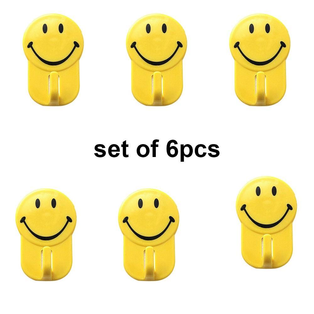 Plastic Self-Adhesive Smiley Face Hooks, 1 Kg Load Capacity (6pcs) - Springkart 