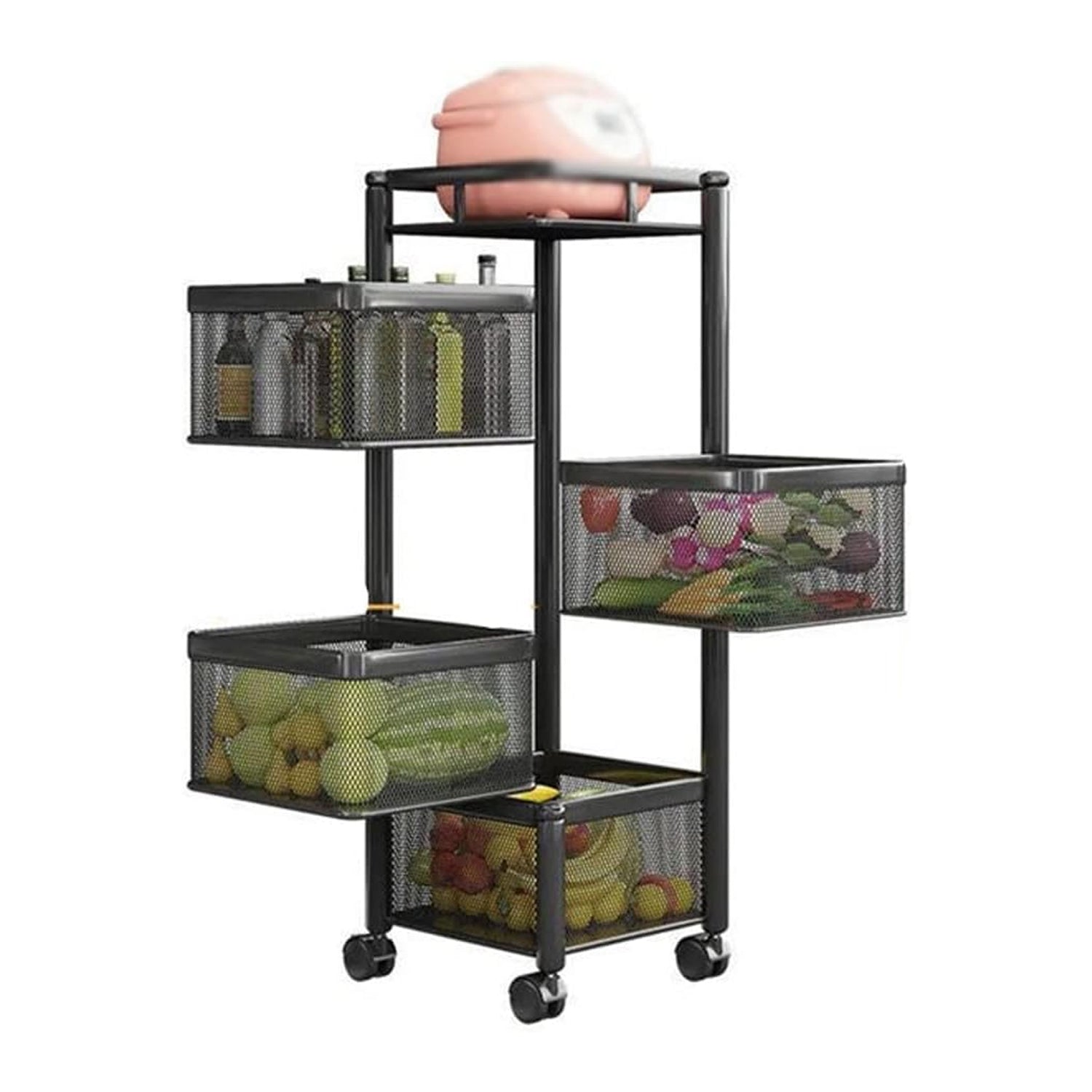 Metal High Quality Kitchen Trolley Kitchen Organizer Items and Kitchen Accessories Items for Kitchen Rack Square Design for Fruits & Vegetable Onion Storage Kitchen Trolley with Wheels (4 Layer) - Springkart 