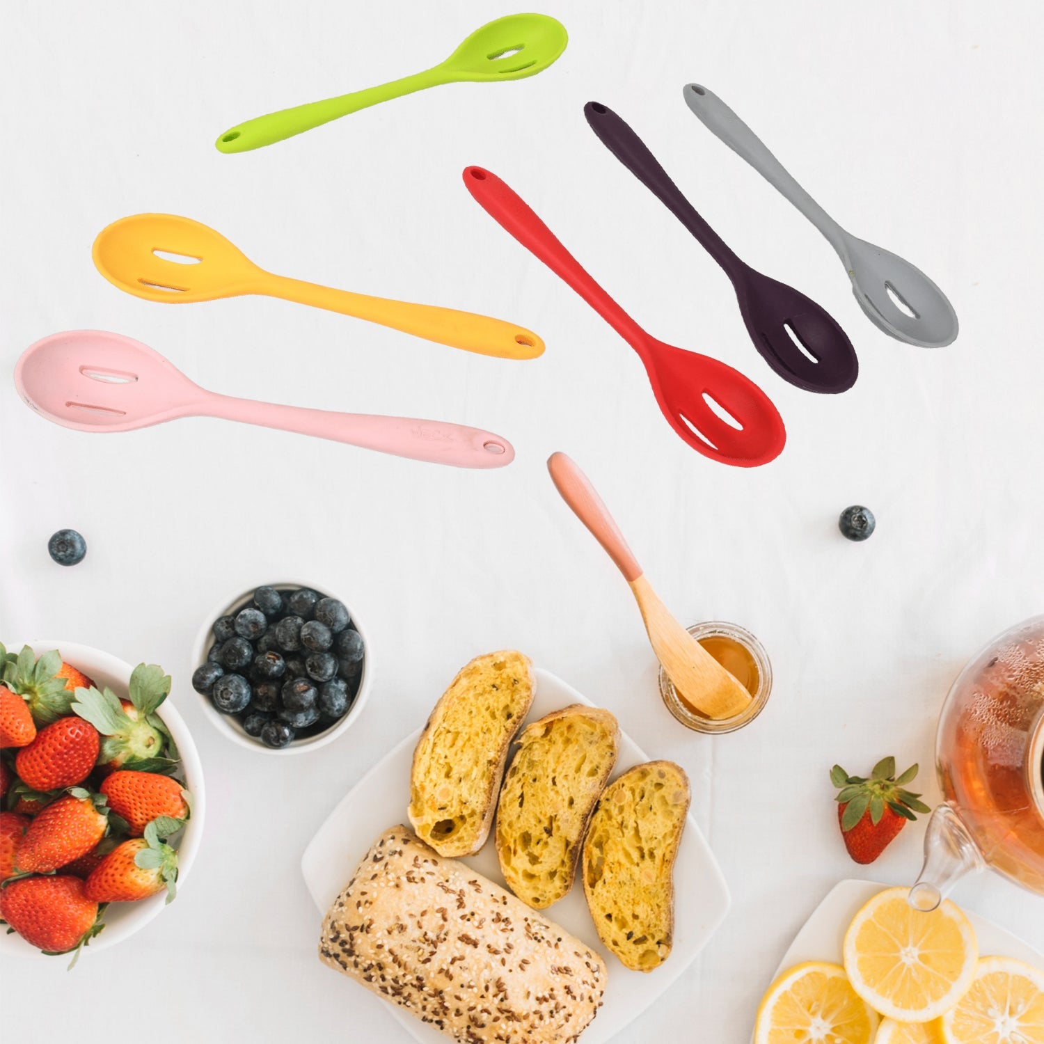 Multipurpose Silicone Spoon, Silicone Basting Spoon Non-Stick Kitchen Utensils Household Gadgets Heat-Resistant Non Stick Spoons Kitchen Cookware Items For Cooking and Baking (6 Pcs Set) - Springkart 