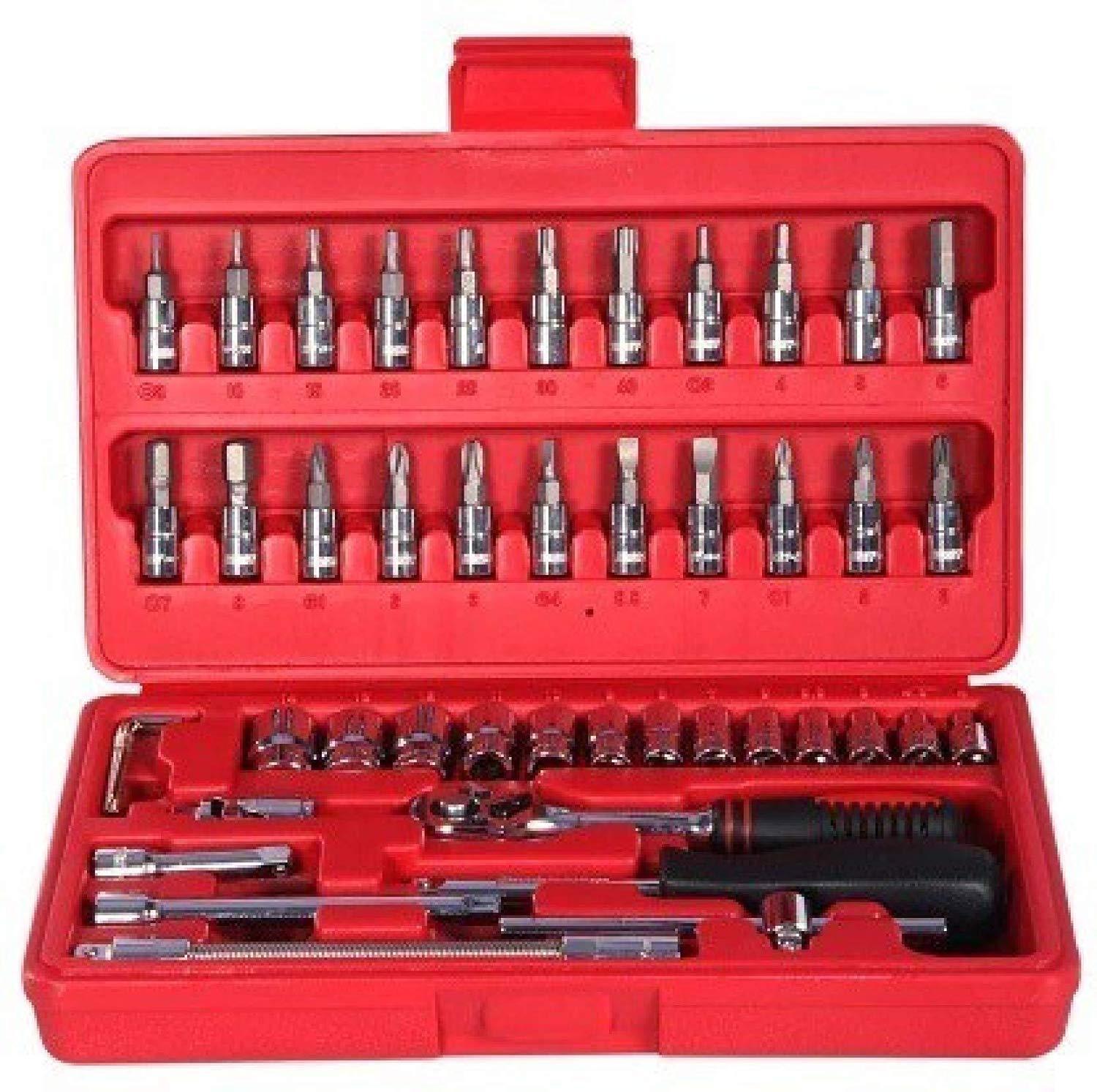Socket 1 / 4 Inch Combination Repair Tool Kit (Red, 46 pcs) - Springkart 