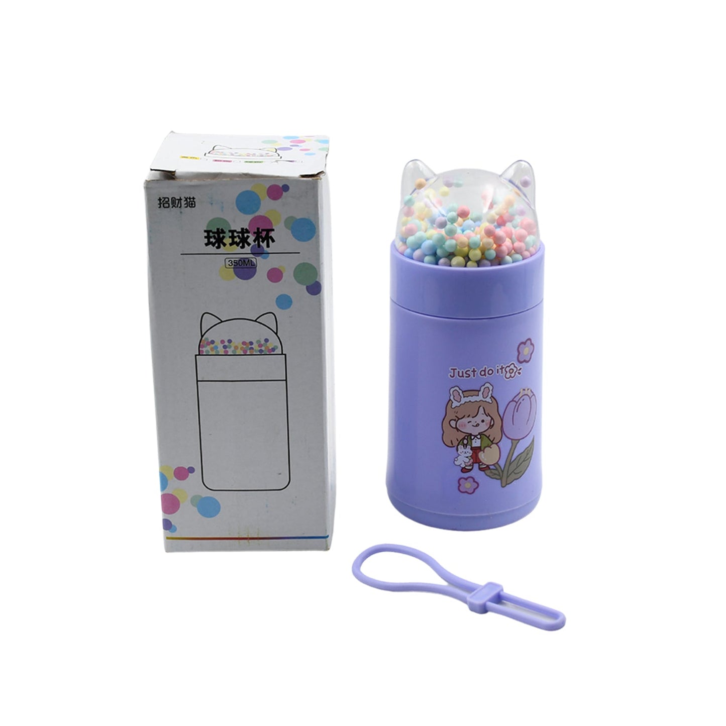 Girl Glass Water Bottle for School with Kid Sparkle Strap Cat Lid Sequins Glitter Glass Cup Birthday Gift Children 350ml (MOQ :- 75 pc) - Springkart 