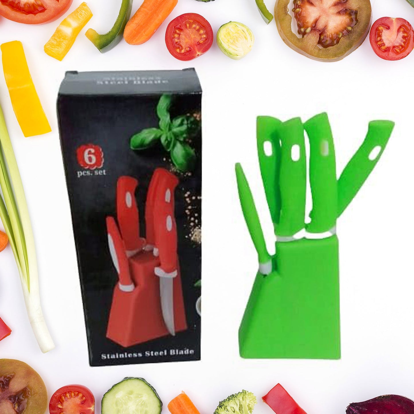 Stainless Steel Knife & Peeler Set with Stand - 6 Pcs - Springkart 