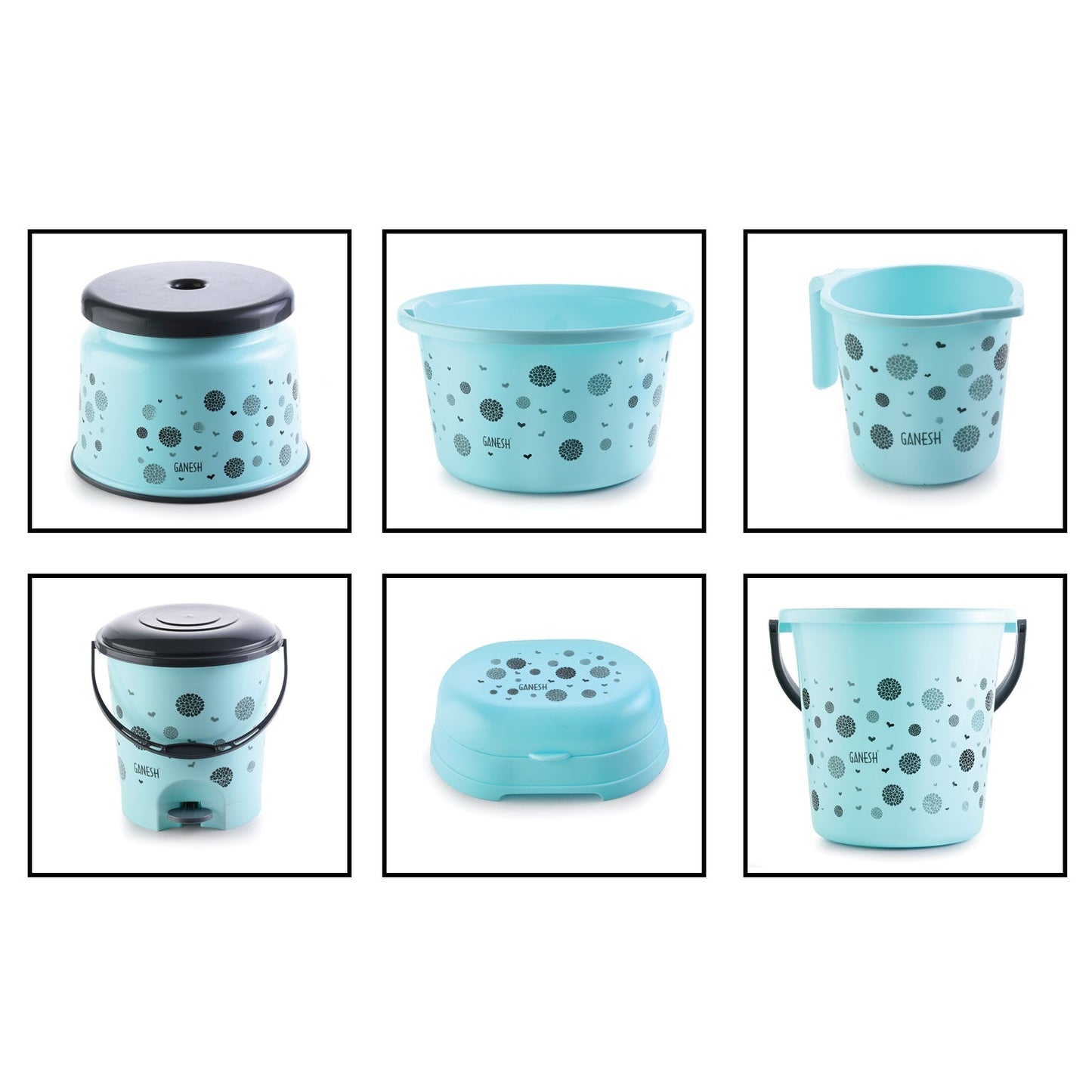 PLASTIC BATHROOM ACCESSORIES SET 6 PCS BATH SET BATHROOM BUCKET WITH DUSTBIN MUG, STOOL, SOAP CASE,TUB - Springkart 