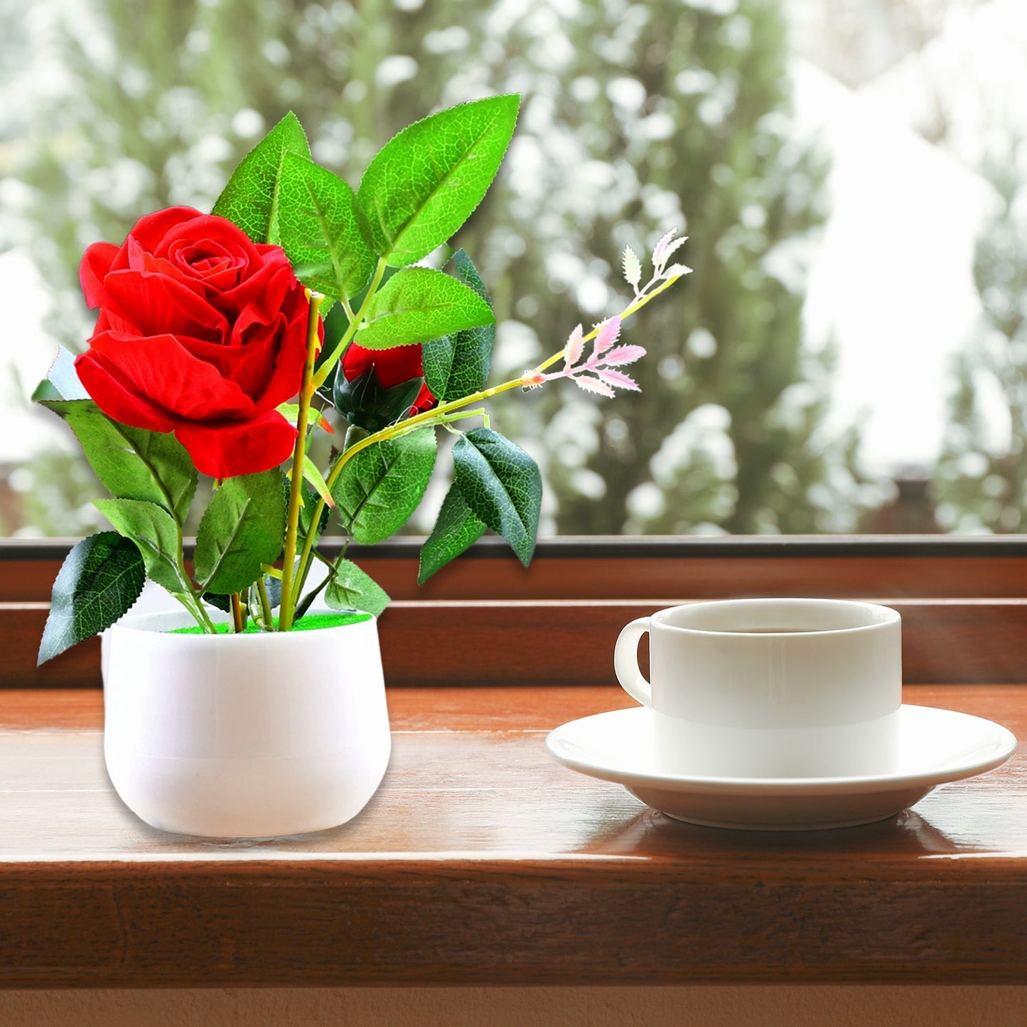 Artificial Rose Flower Plant With Pot, For Home Office Or Gift - Springkart 