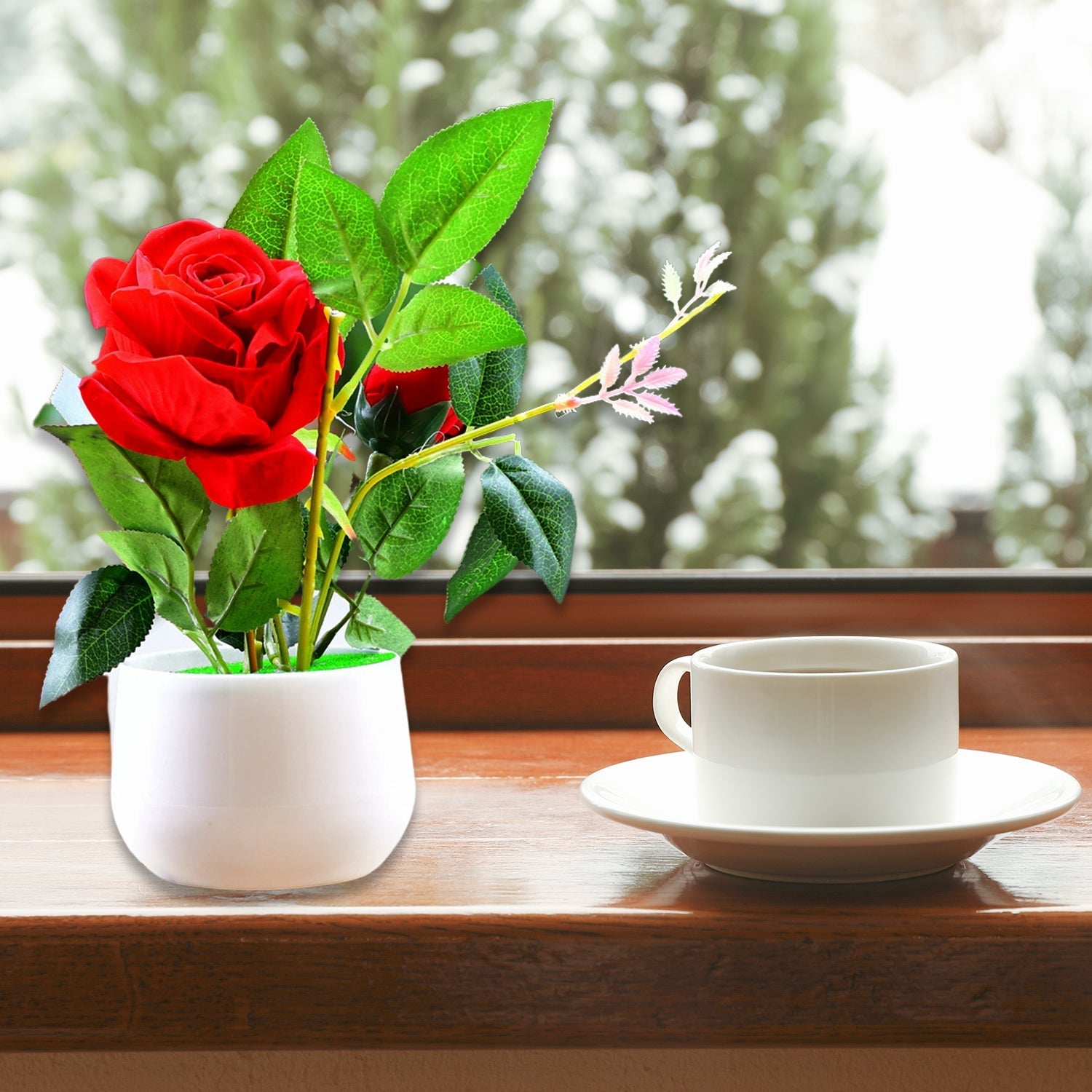 Artificial Rose Flower Plant With Pot, For Home Office Or Gift - Springkart 
