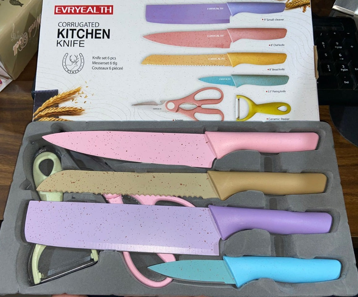 Corrugated 6Pc Kitchen Knife Set Professional Box Knife Set 6 Piece Forged Kitchen Knives with Box. - Springkart 