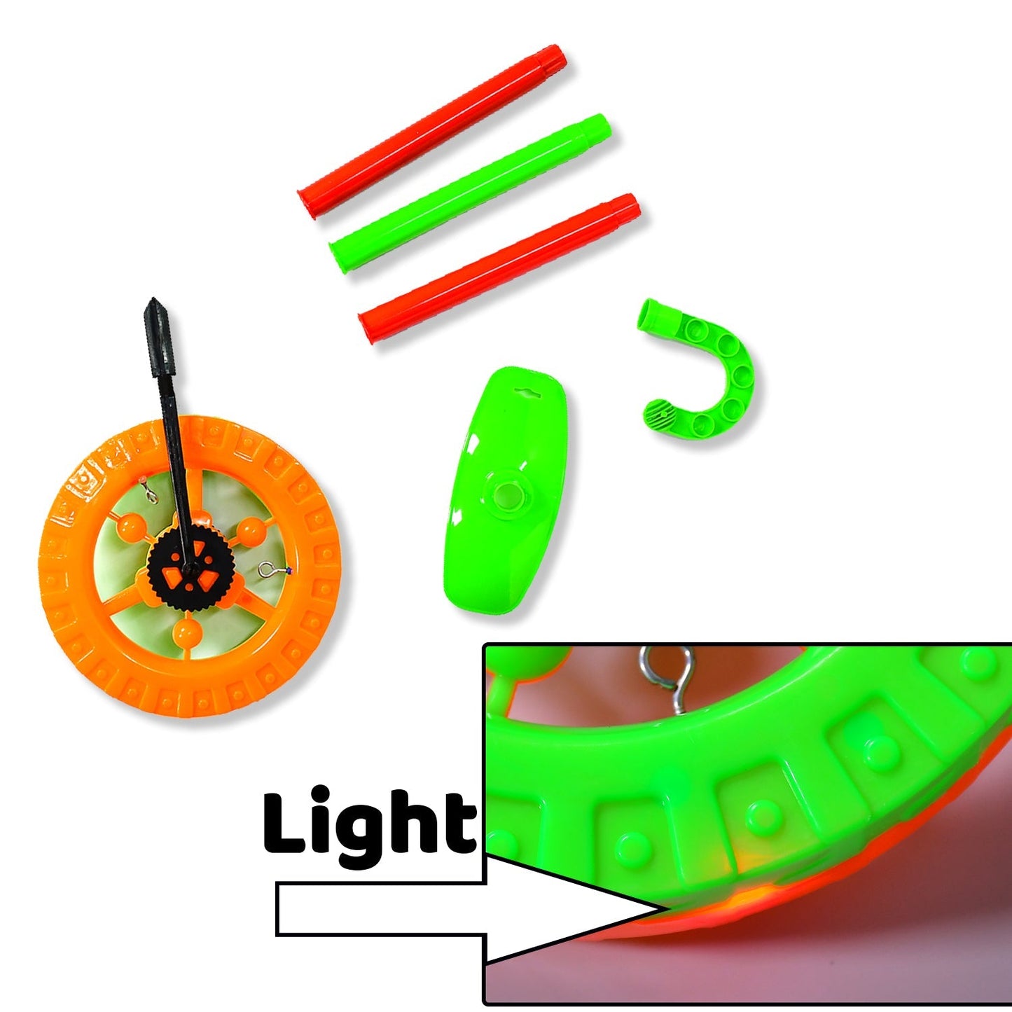 Plastic Single Wheel Push Run toy with handle and two lights on wheel. push toy for Kids. - Springkart 