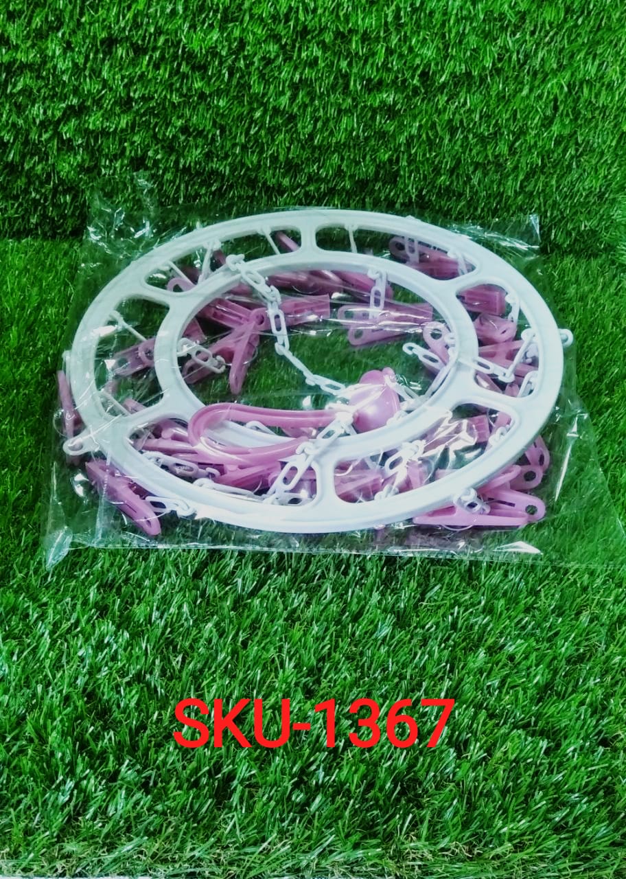 Plastic Round Cloth Drying Stand Hanger with 24 Clips (Multicolour) - Springkart 