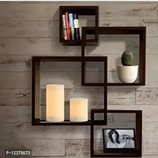 Medium Density Fiber Brown Zigzag Wall Shelf Corner Wall Mount (4 Shelves) - 12 inch x 12 inch