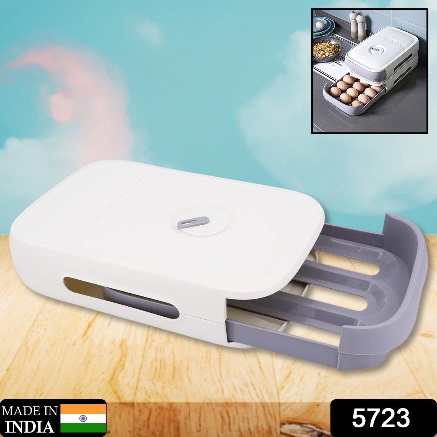 Egg Storage Box Plastic Egg Drawer Fridge Egg Organizer Egg Keeper Refrigerator Egg Drawer Plastic Egg Carton Covered Egg Holder Pantry Egg Bin Household Egg Tray (1 Pc) - Springkart 