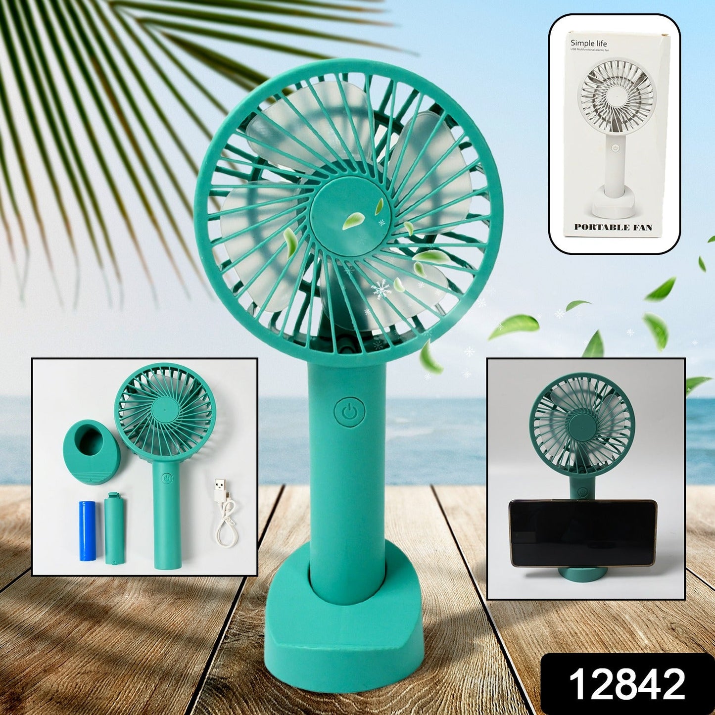 Portable Handheld Fan With 3 Speeds Battery Operated Fan Rechargeable Multi Colors As Base Phone Holder Fan (Battery Included)