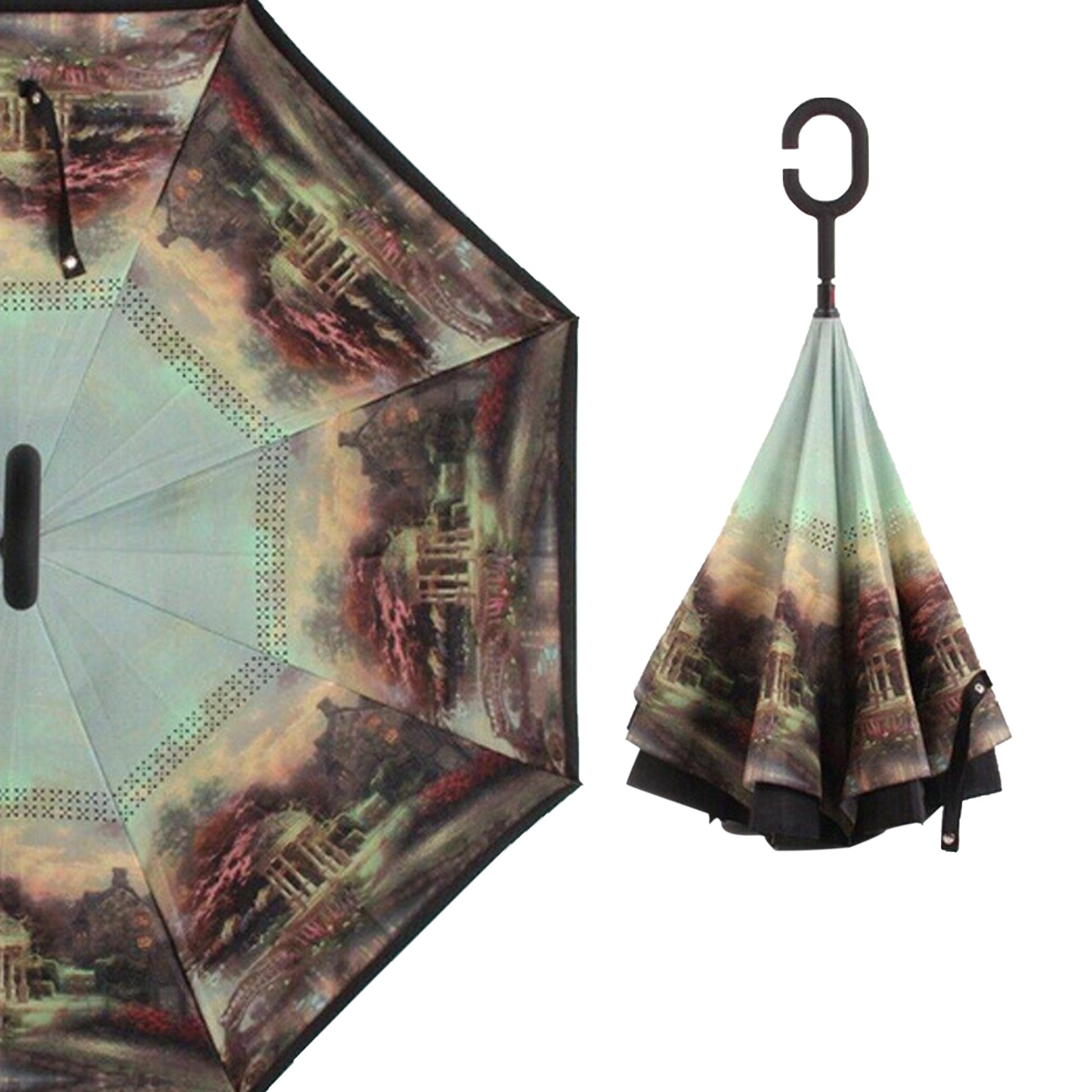 Printed Travel Windproof Umbrella (Reverse Umbrella) - Springkart 