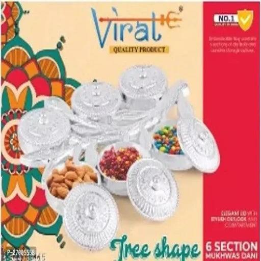 Multipurpose Tree Shape 6 Section Royal Design Silver Storage Dry Fruit Tray /Gift Box / Dry Fruits Box (Pack Of 1)