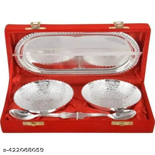 DECORATIVE BOWL SET WITH RED VELVET BOX (2BOWL:2SPOON:1TRAY) SIZE OF BOWL 3.5INCH  Diwali GIFT !!!