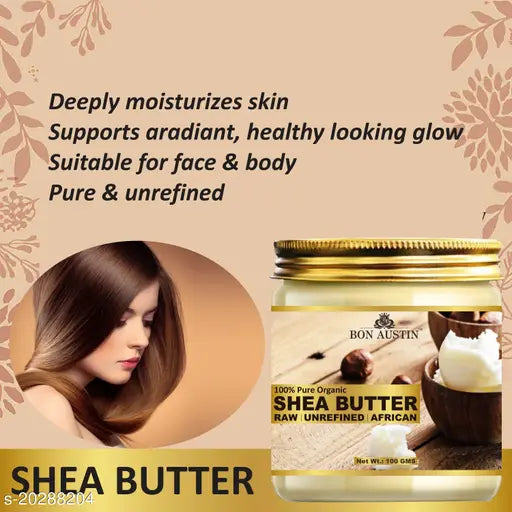 Bon Austin 100% Natural Shea Butter - RAW, UNREFINED & AFRICAN- For Moisturization of Body and Skin Combo Pack 3 Jars of 100 gms (300 gms) - Springkart 