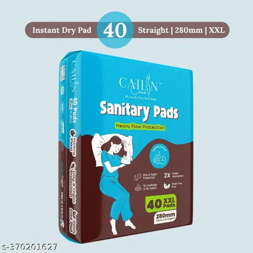 Cailin Care DryNet Womens Sanitary Pads with wings Extra Anti Bacterial Soft Comfortable Sanitary Napkins Pads for Day & Night Protection Pack Of 1 (XXL Size, 40 Pads ) (Size - 280mm | XXL) (1 Packet) (Total 40 Pads) ( Straight Instant Dry Pad ) Sanitary