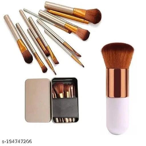 Makeup Brush Tool Set of 12 with storage box with Professional White Foundation Brush (Pack of 2)