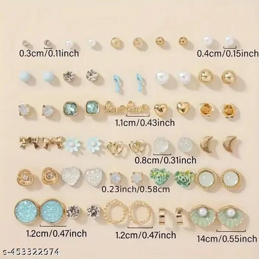 Girl For Women Gold Plated Multicolor Studs Combo of 30 Quirky Pairs