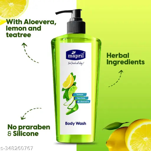 Body Wash Shower Gel with Tea tree, Lemon, Aloe vera Extract for Soft,250 ml (Loofah Free) - Springkart 
