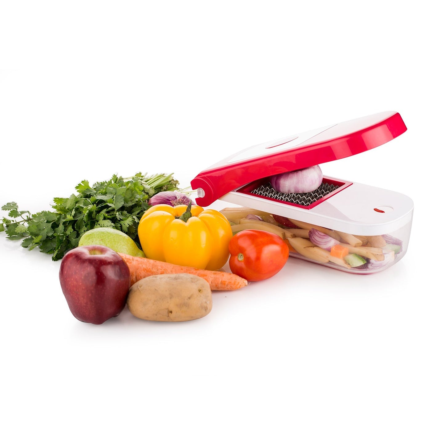 Ganesh Plastic Chopper Vegetable and Fruit Cutter, Red - Springkart 