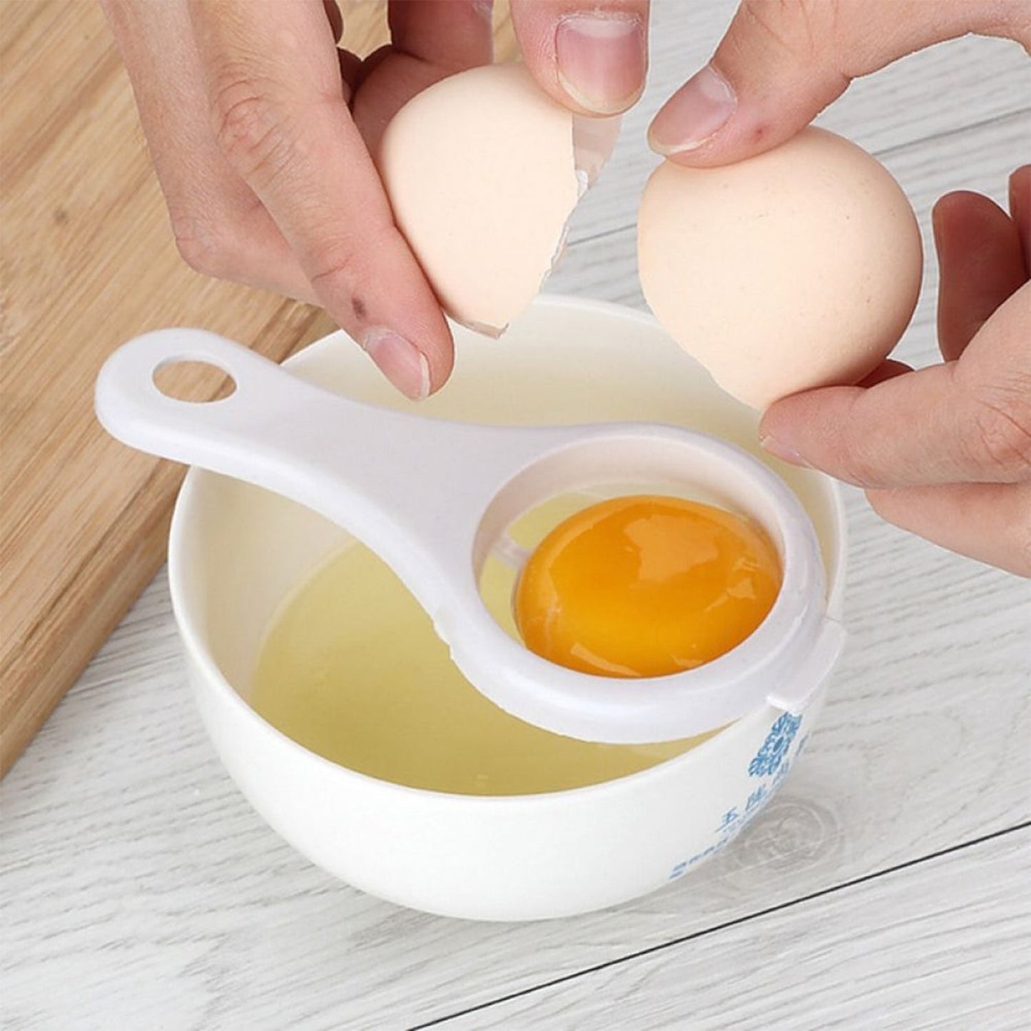 Handy egg separator for perfect yolk filtering.