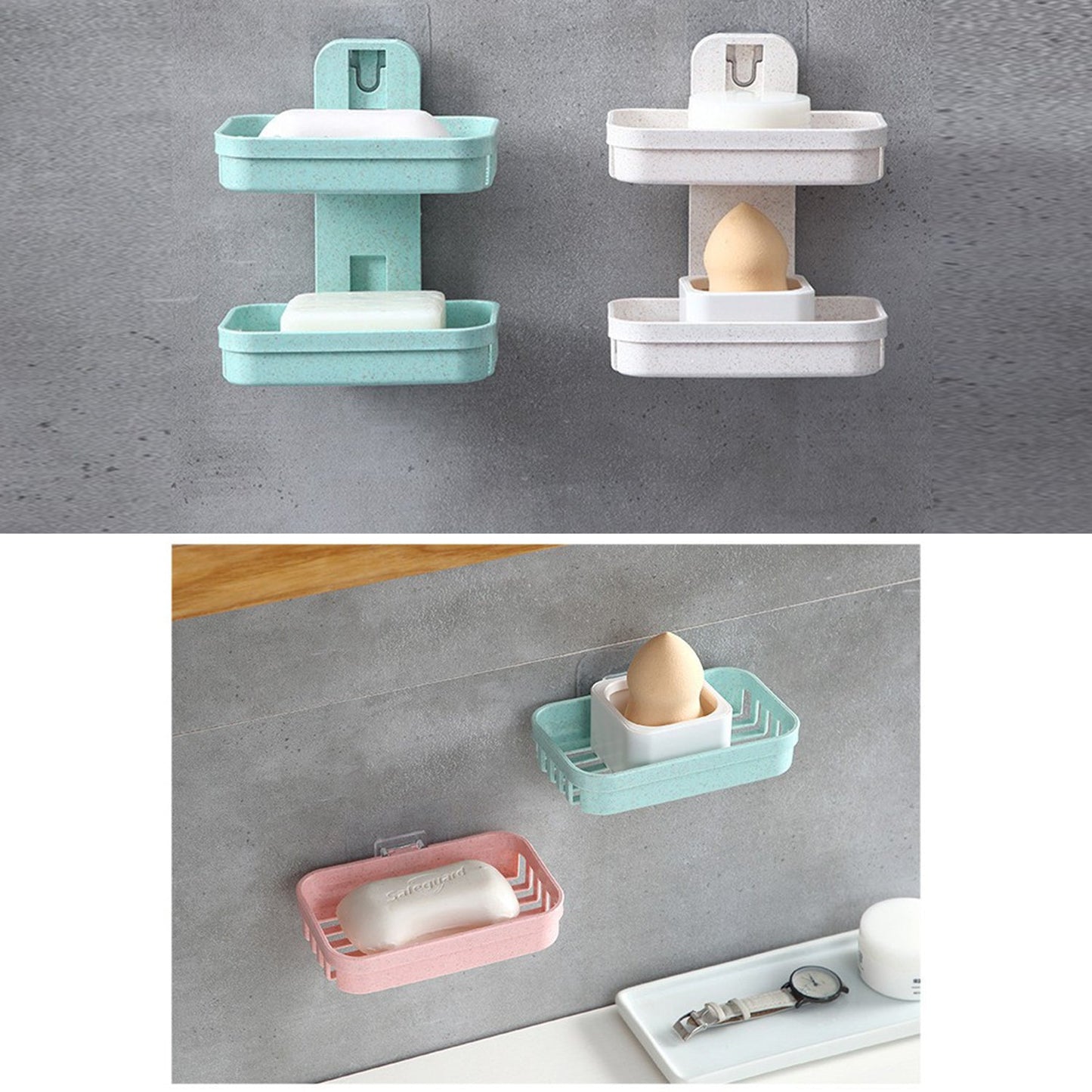 Wall-mounted plastic soap box with a double layer design and vacuum dispenser