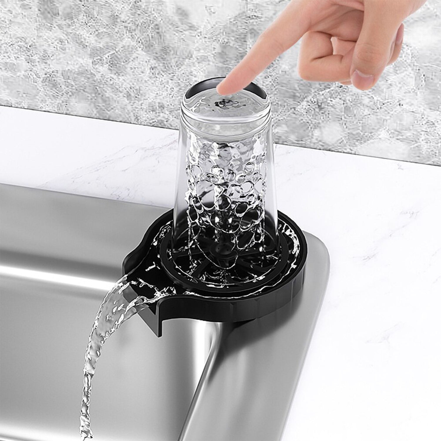 Automatic Cup Washer or Glass Rinser for Kitchen Sink, Black Kitchen Sink Cleaning Spray Cup Washer, Bar Glass Washer. - Springkart 