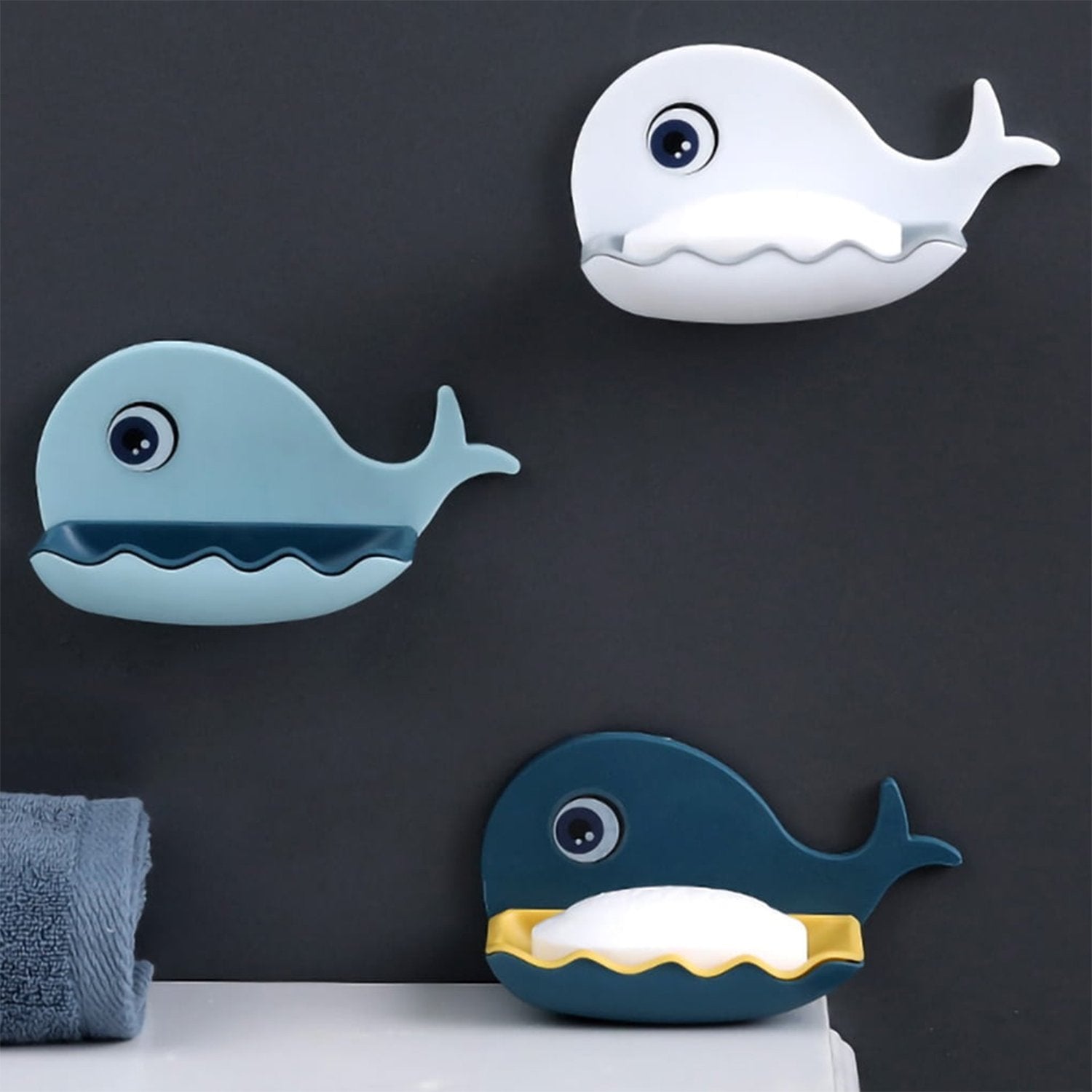 Fish Shape Soap Dish Adhesive Waterproof Wall Mounted Bar Soap Dish Holder (Pack of 2Pc) - Springkart 