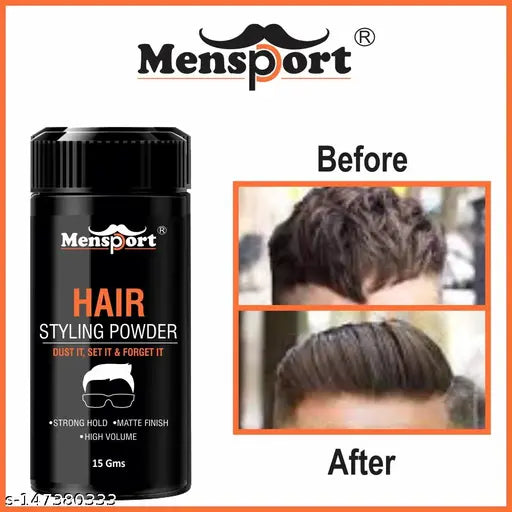 Mensport Hair Volumizing Powder strong hold | Matte Finish | 24 hrs hold | Natural & Safe Hair Styling Powder Pack of 1 15 Gms - Springkart 