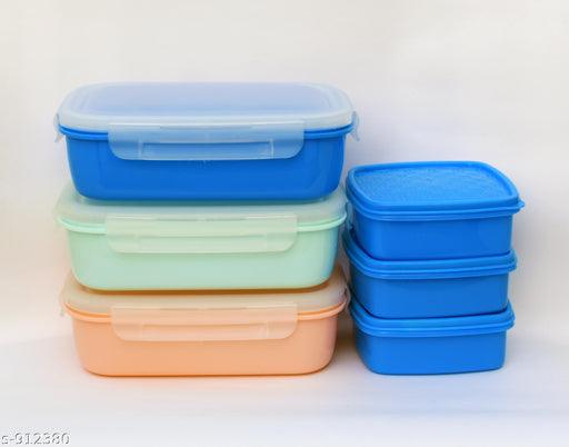 Plain Plastic Lunch Box Loknath Brand (Set of 6) With 200ml Box (small dabbi) Multiple Use Freezer Safe - Springkart 