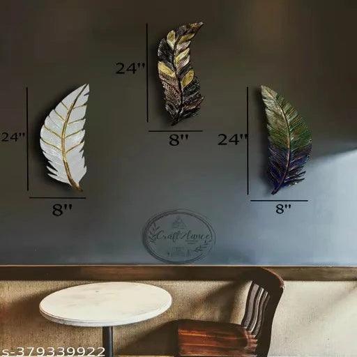 Feather Set of 3 Metal Wall Art Home Decor for Living Room Office Bedroom Hotel