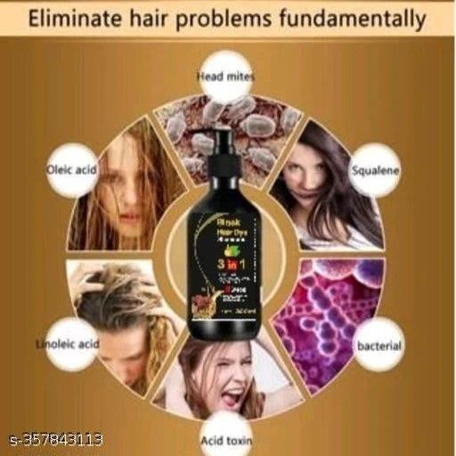 Black Hair Dye Shampoo 3 In 1 Shampoo 300ml - Springkart 