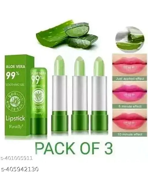 Fancy cool product green lipstick 3 pcs | Aloe vera moisturizing lipstick long lasting notorious lip balm