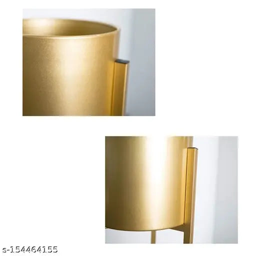 Modern Metal Floor Flower Stands Planter For Living Room Bedroom Display Plant Stand Tall Indoor Plant Stand with Planter Pot (Set Of 3 Gold)