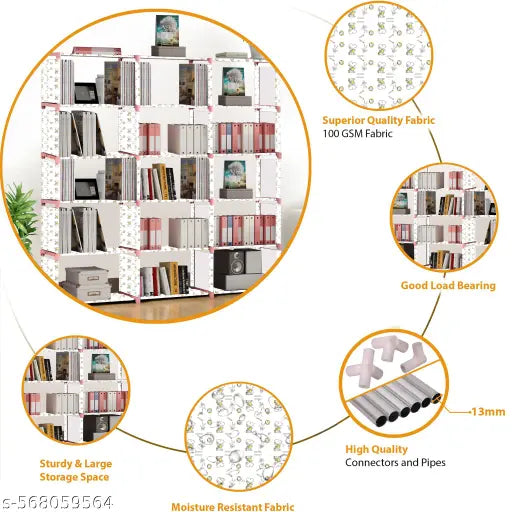 18 Shelf Book shelf Almirah - Foldable, Collapsible & Portable bookshelf, Showcase bookstand Rack, open wardrobe