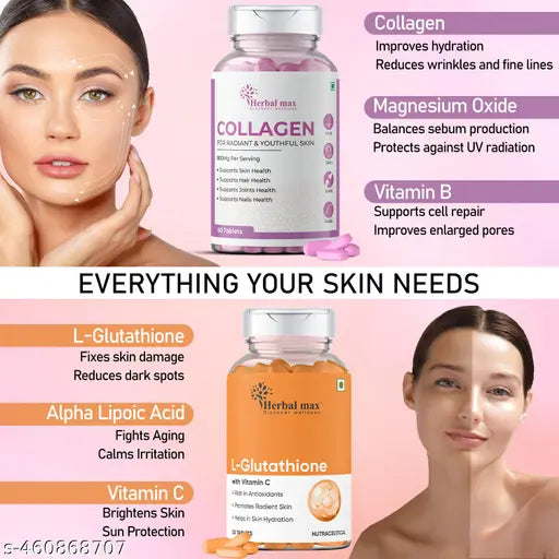 Herbal max L- Glutathione Vitamin C & Collagen Tablet for Youthful Ski – Springkart